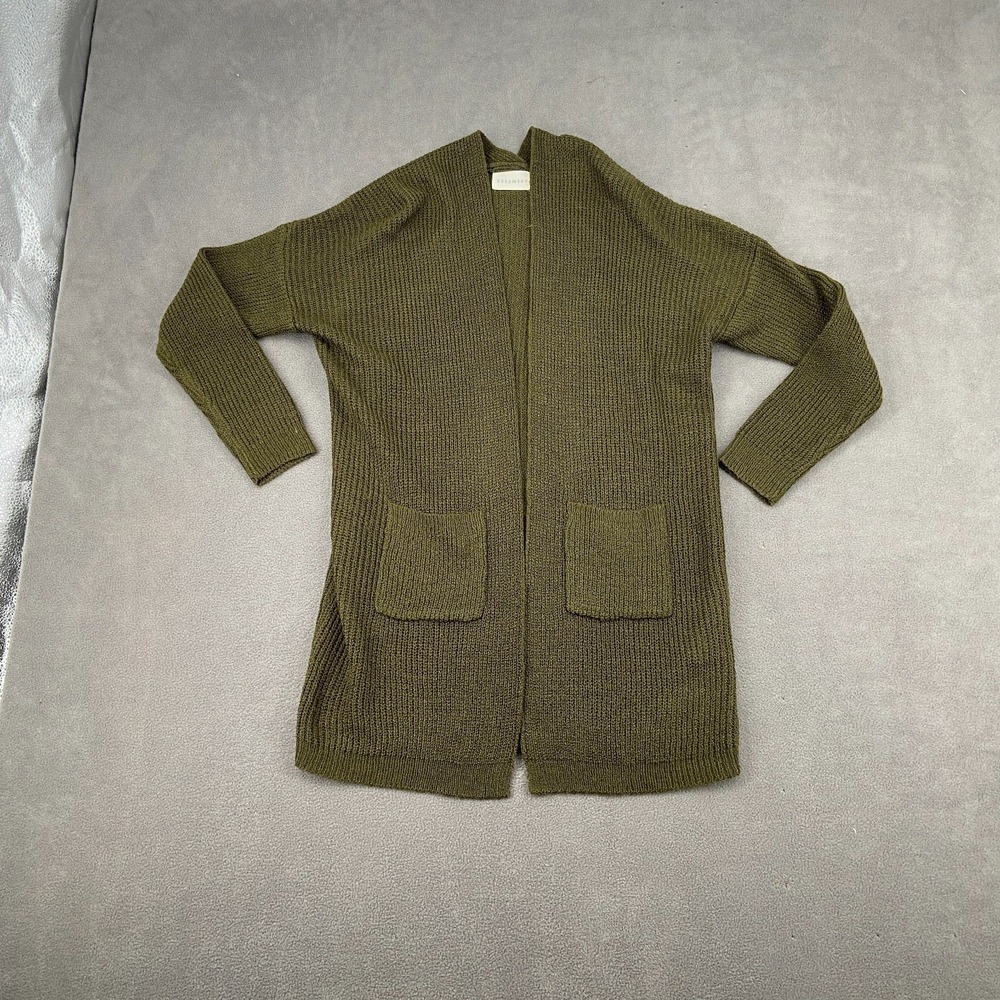 Dreamers Cardigan Sweater Womens Small Olive Green Knit Raglan Sleeve Open Front